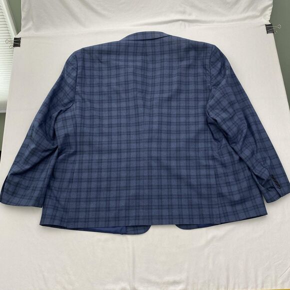 Oak Hill Blazer Sport Coat Mens 4XL 58/60R Blue Windowpane 2 Button Notch Lapel - Picture 2 of 16